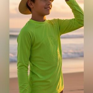 Reef Legends Boys XL 16 Rash Guard Lime Green Wave Sun Shirt UPF 50+ Performance